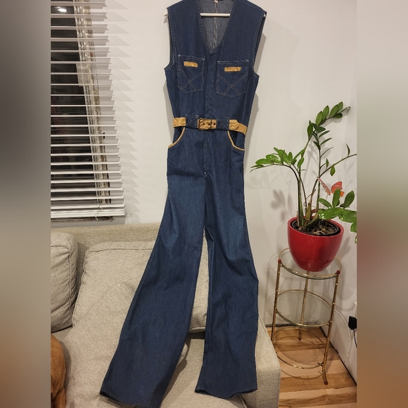 Other - Vintage Denim Jumpsuit with Tan Accents